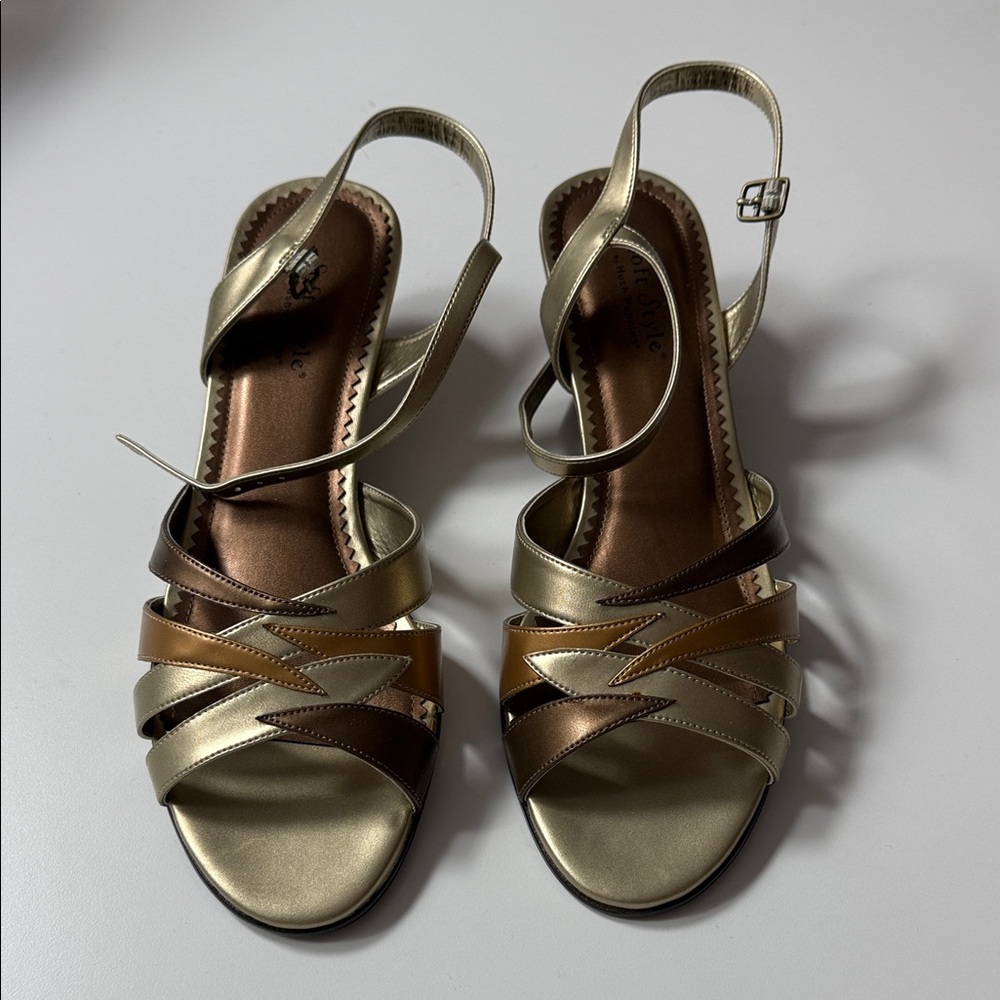 Soft Style Gold and Brown Strappy Sandals